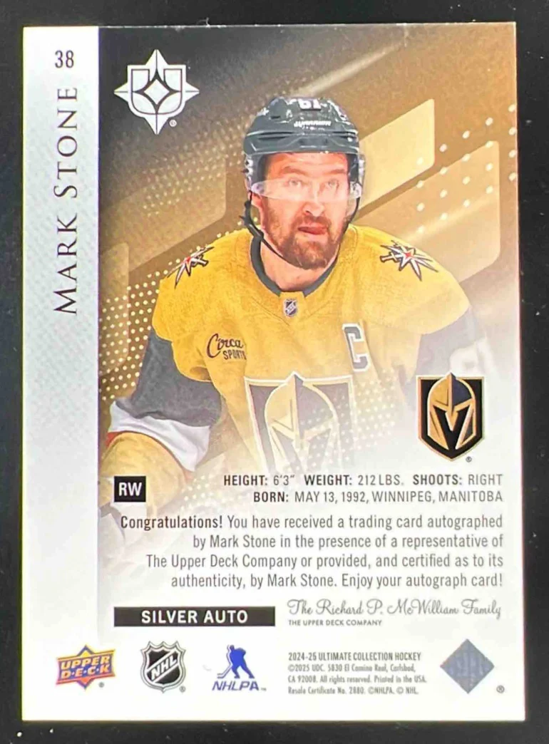 2024-25 Upper Deck Ultimate Collection #38 Mark Stone Auto - Image 2