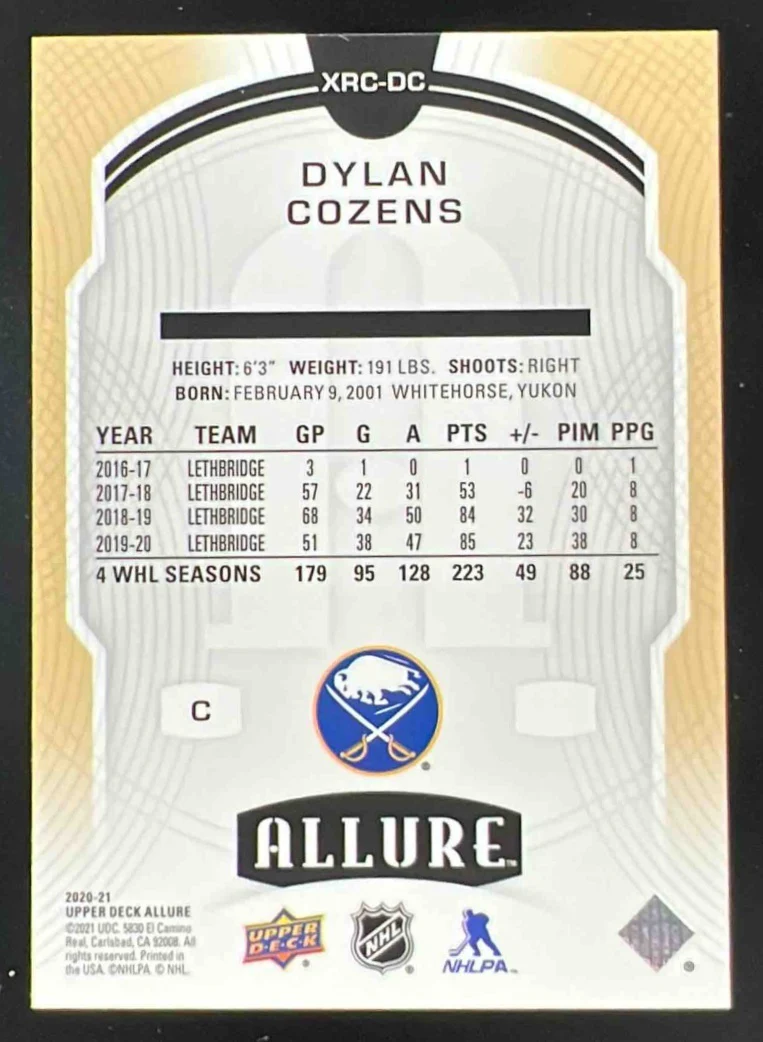 2020-21 Upper Deck Allure #XRC-DC Dylan Cozens RC - Image 2