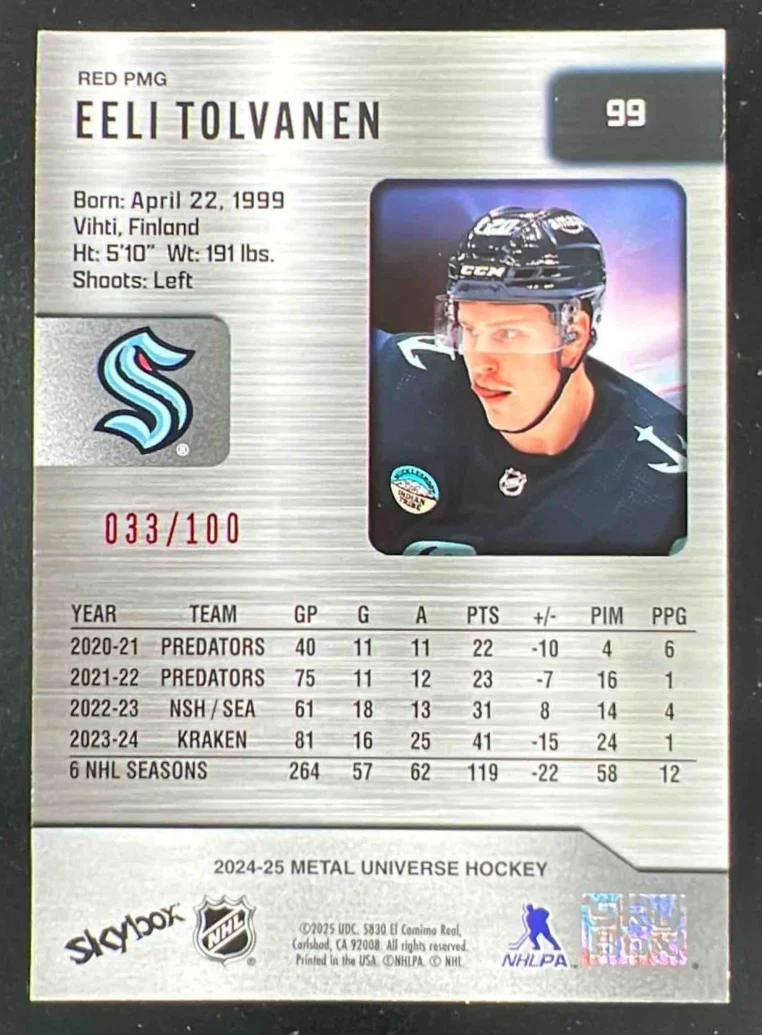 2024-25 Upper Deck Skybox Metal Universe Red Precious Gems Eeli Tolvanen /100 - Image 2