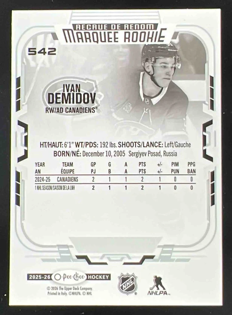 2025-26 Upper Deck O-Pee-Chee #542 Ivan Demidov RC Marquee Rookie - Image 2