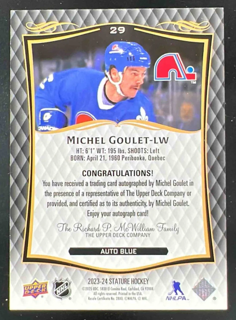 2024-25 Upper Deck Stature Auto Blue #29 Michel Goulet Autograph Auto /25 - Image 2