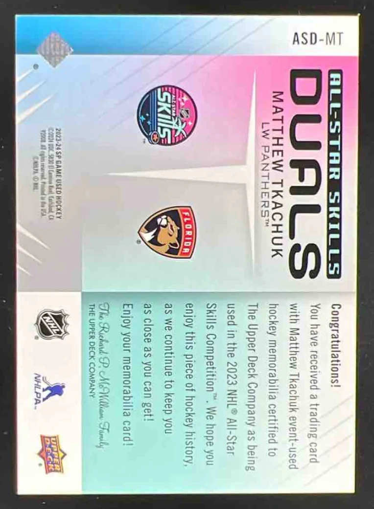 2023 SP Game Used 2023 All Star Skills Dual Jersey #ASD-MT Matthew Tkachuk MEM - Image 2