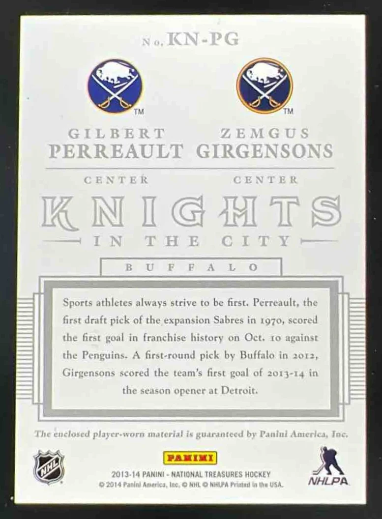 2013 National Treasures Knights City Gilbert Perreault Zemgus Girgensons /99 - Image 2