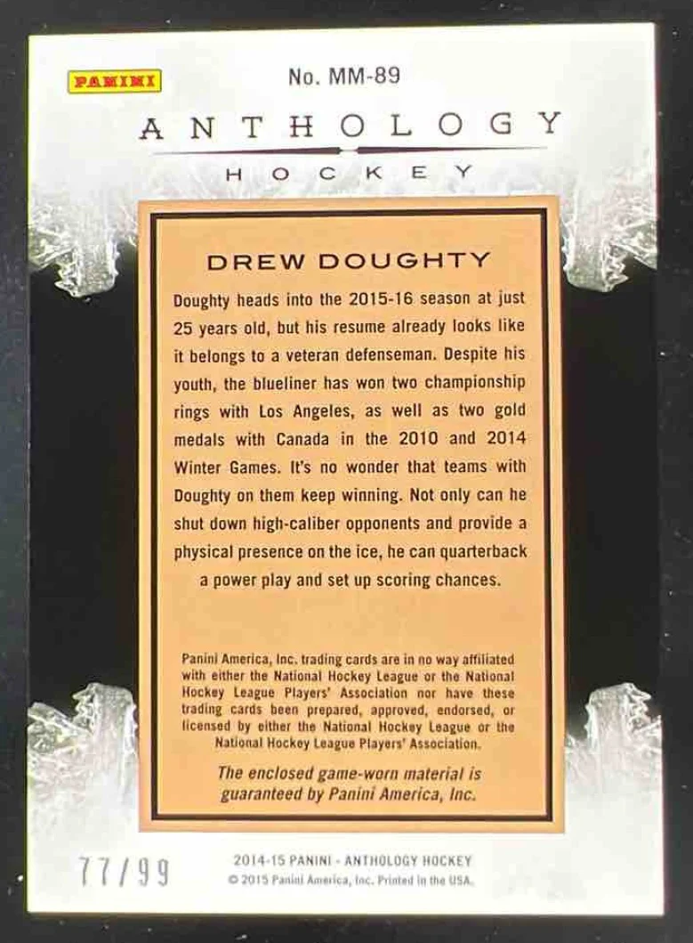 2015-16 Panini Anthology Massive Materials Prime #MM-89 Drew Doughty /99 - Image 2