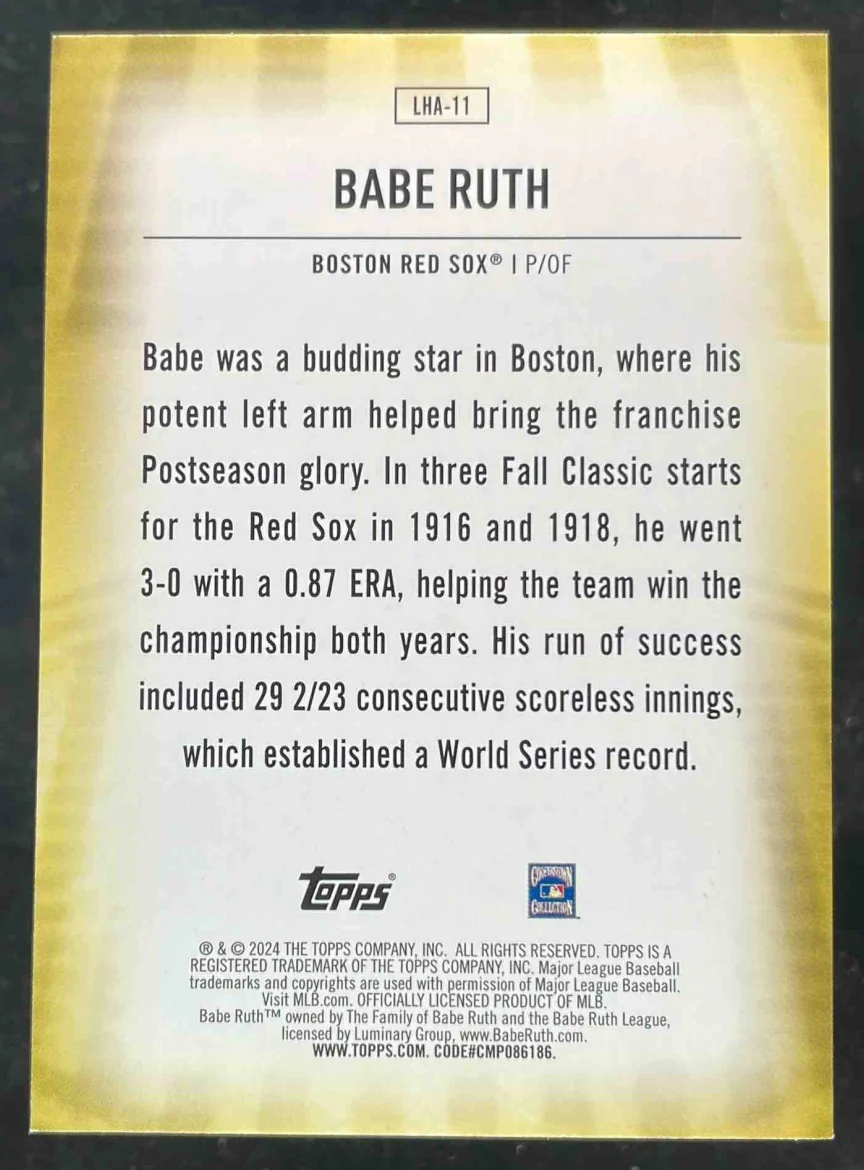 2024 Topps Update Legendary Homefield Advantage #LHA-11 Babe Ruth - Image 2