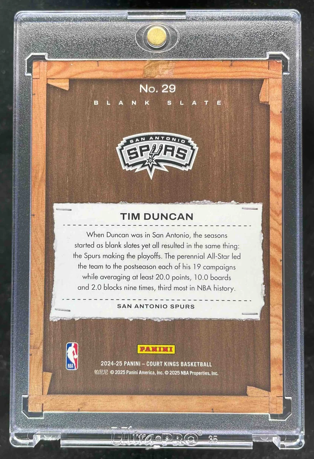 2024-25 Panini Court Kings Blank Slate #29 Tim Duncan - Image 2
