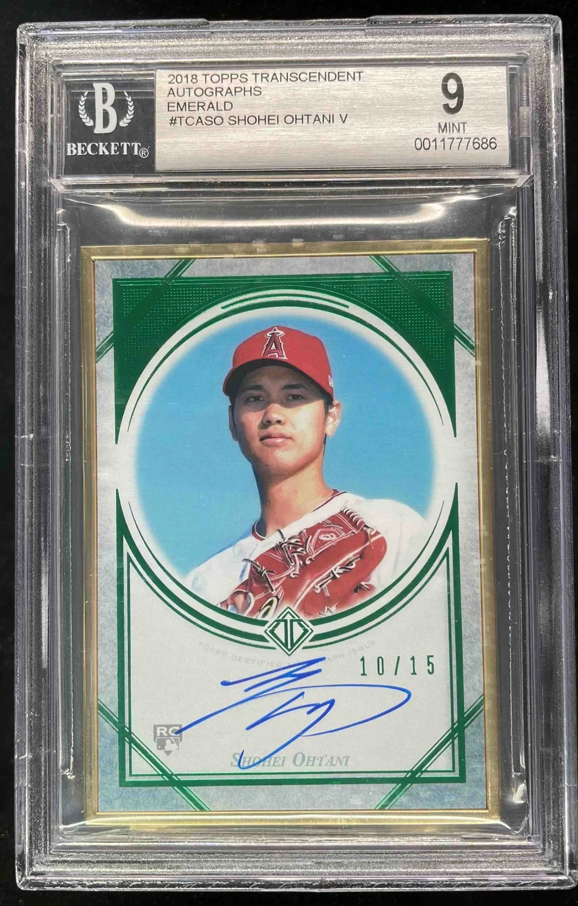 2018 Topps Transcendent Collection Emerald #SO Shohei Ohtani RC Auto /15 BGS 9