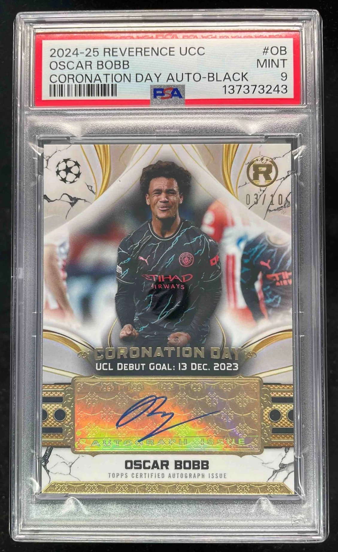 2024-25 Topps Reverence Coronation Day Black #CDA-OB Oscar Bobb Auto /10 PSA 9