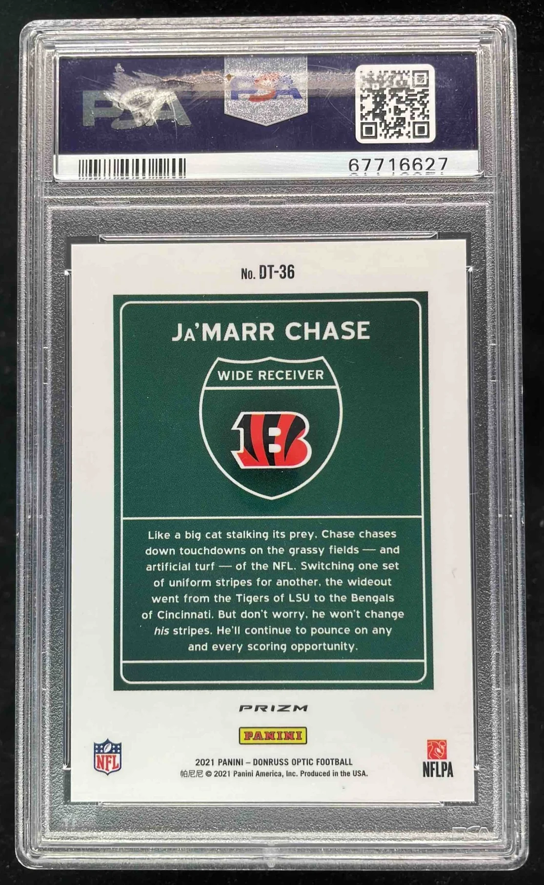 2021 Panini Donruss Optic Downtown! SSP #DT-36 Ja'Marr Chase RC PSA 10 - Image 2
