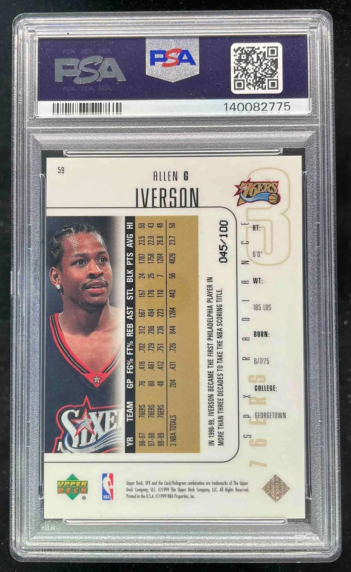 1999-00 SPx Radiance #59 Allen Iverson /100 PSA 9 - Image 2