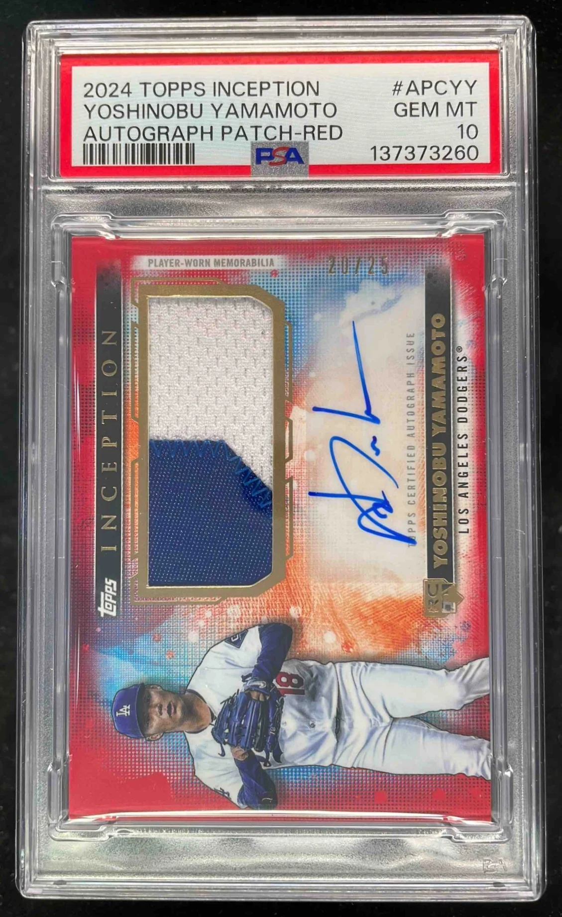 2024 Topps Inception Patch Cards Red #YY Yoshinobu Yamamoto RC Auto /25 PSA 10