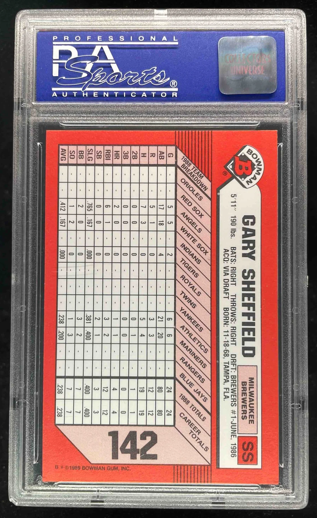 1989 Bowman Tiffany #142 Gary Sheffield RC PSA 10 - Image 2