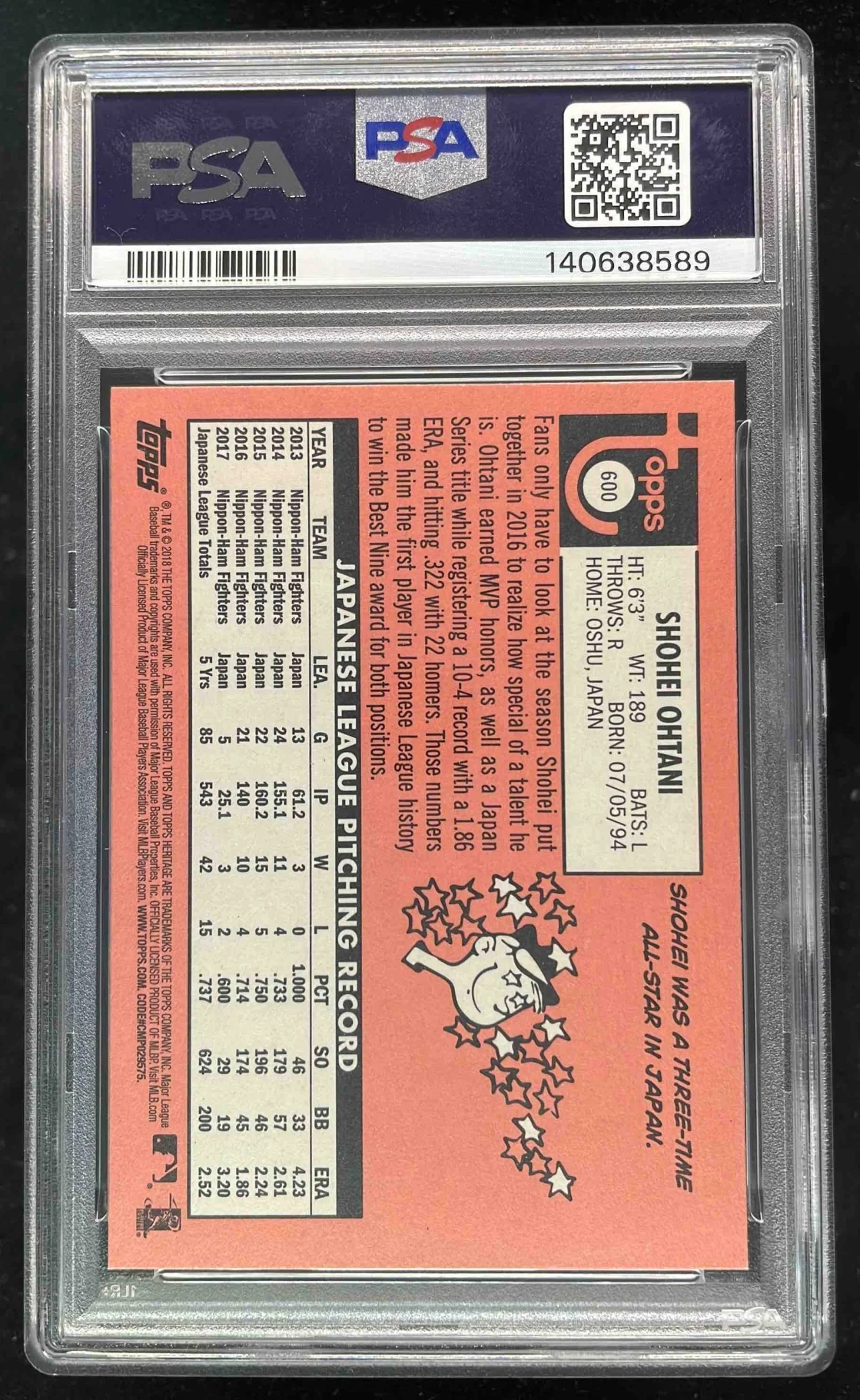 2018 Topps Heritage #600 Shohei Ohtani RC PSA 10 - Image 2