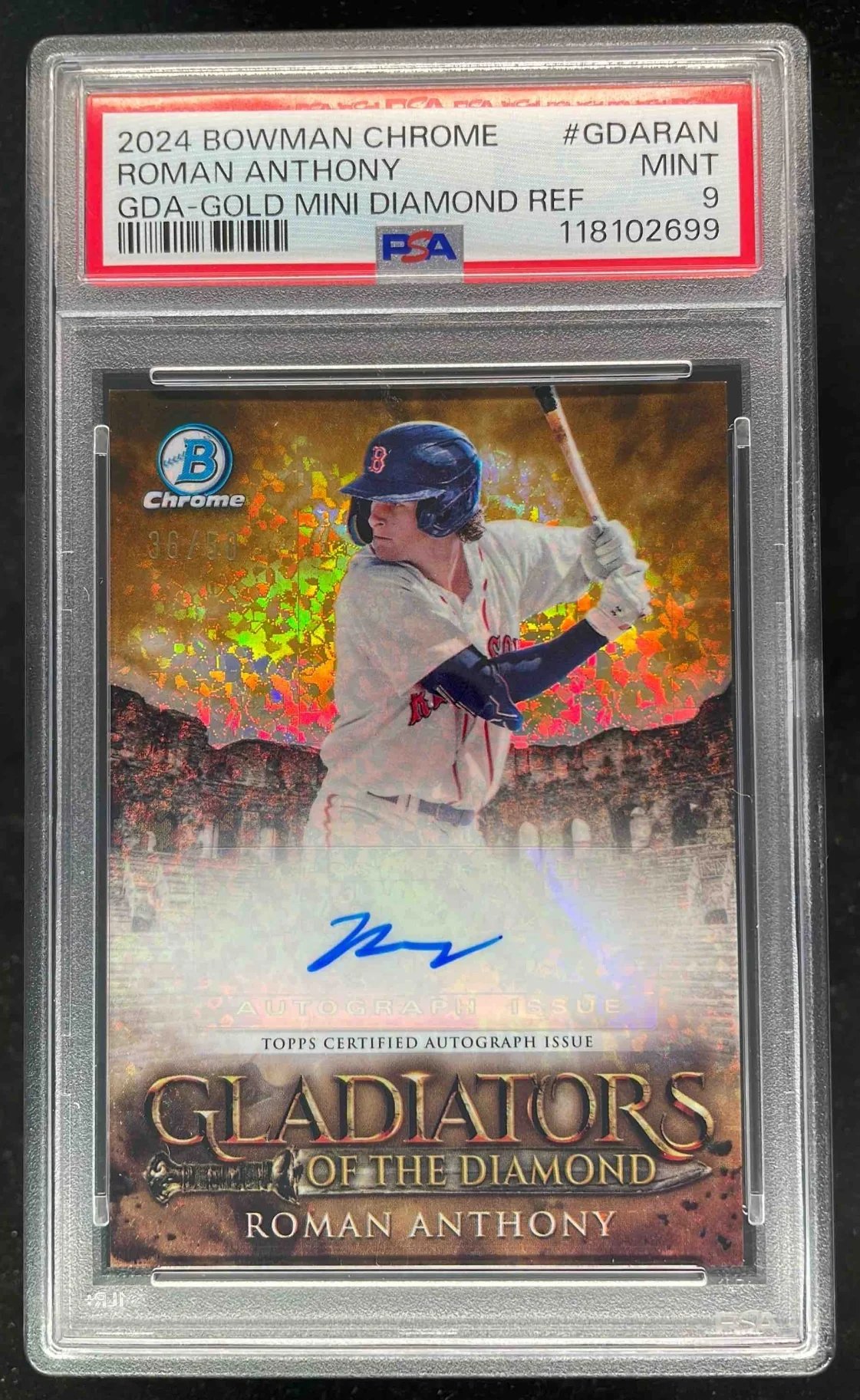 2024 Bowman Chrome Gladiators Gold Mini Diamond Roman Anthony Auto /50 PSA 9
