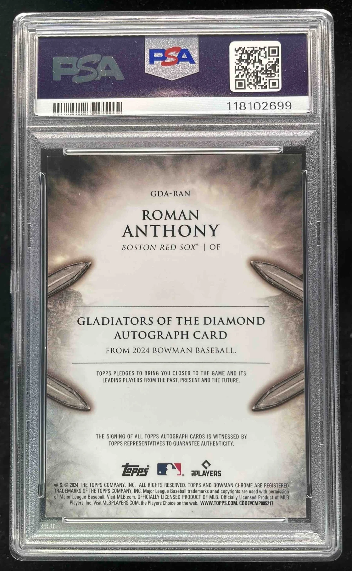 2024 Bowman Chrome Gladiators Gold Mini Diamond Roman Anthony Auto /50 PSA 9 - Image 2