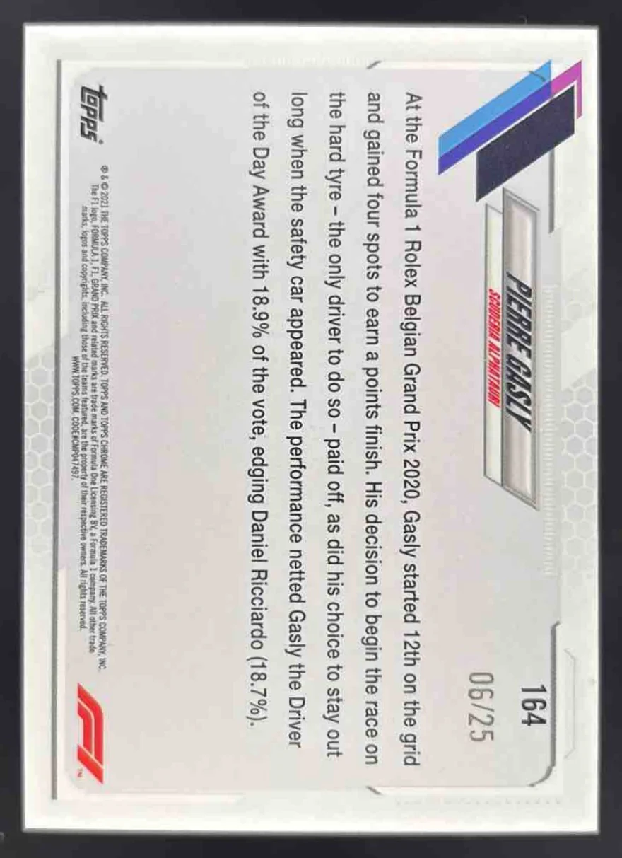 2021 Topps Chrome Formula 1 Orange Refractor #164 Pierre Gasly /25 - Image 2