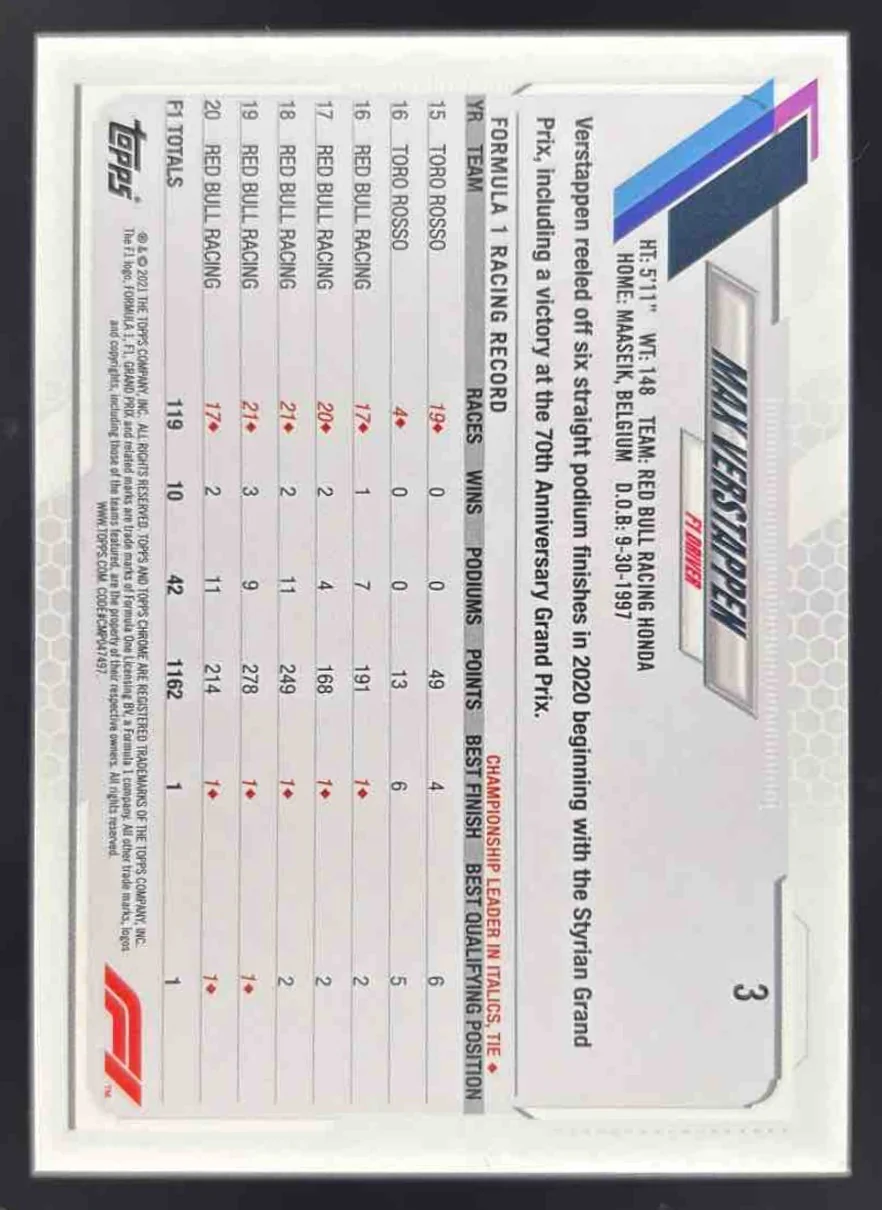 2021 Topps Chrome Formula 1 #3 Max Verstappen - Image 2