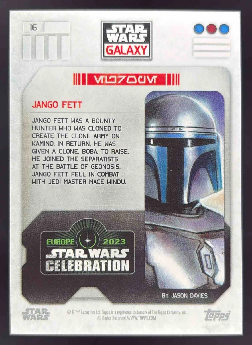 2023 Topps Star Wars Galaxy Wars Celebration Europe Purple #16 Jango Fett /299 - Image 2