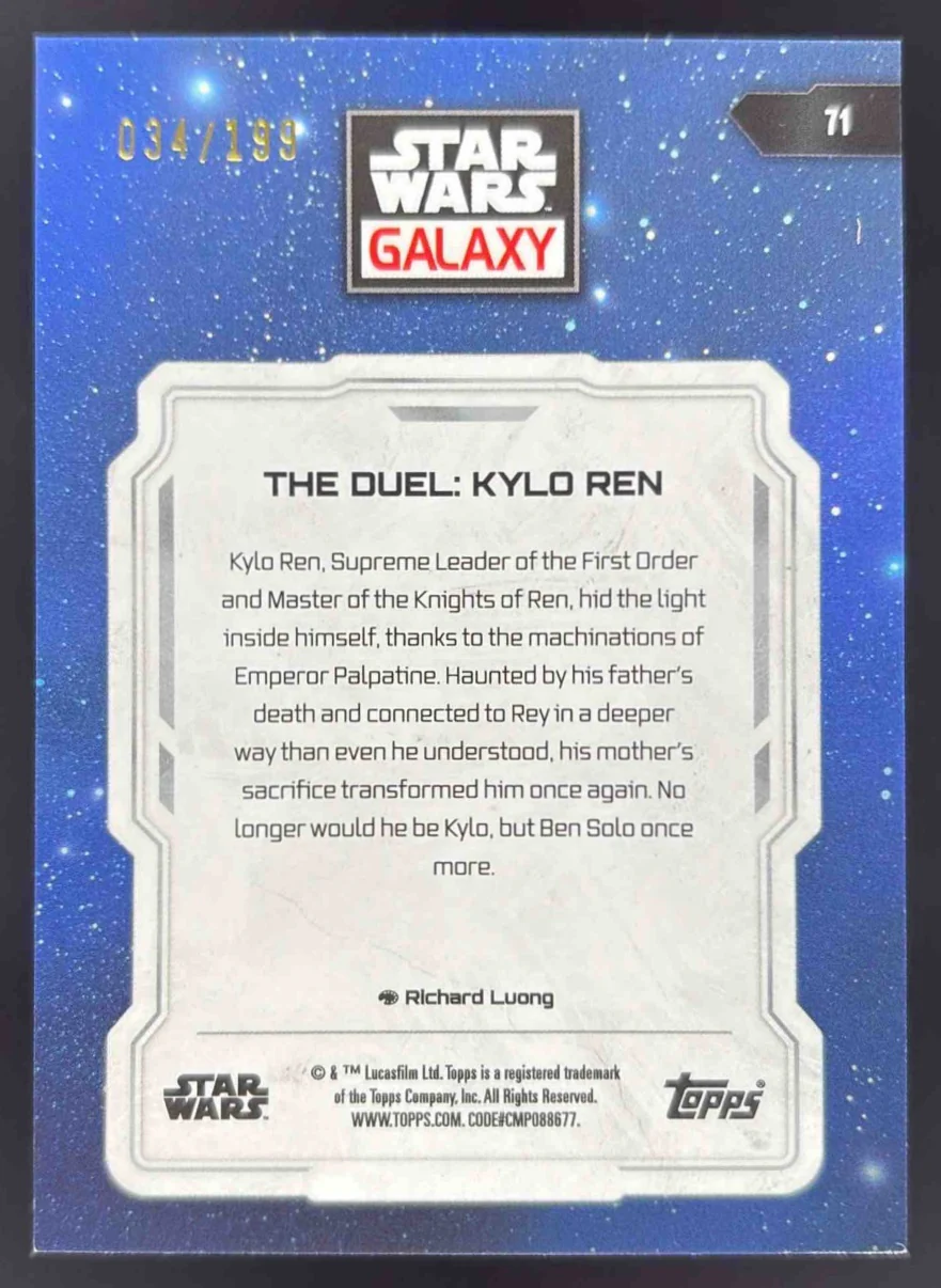 2024 Topps Chrome Star Wars Galaxy Aqua Refractor #71 The Duel: Kylo Ren /199 - Image 2