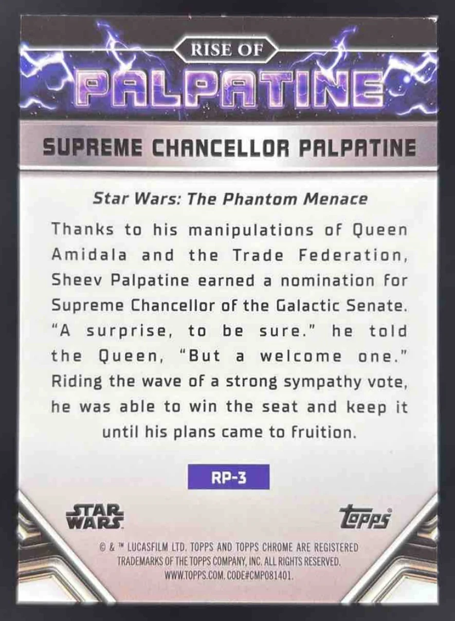 2024 Topps Chrome Star Wars Rise Palpatine Gold The New Supreme Chancellor /50 - Image 2