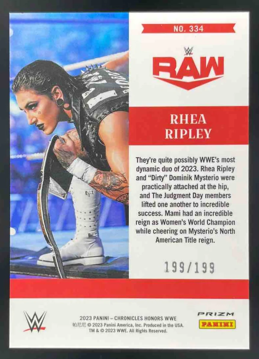 2023 Panini Chronicles WWE Red #334 Rhea Ripley Honors /199 - Image 2