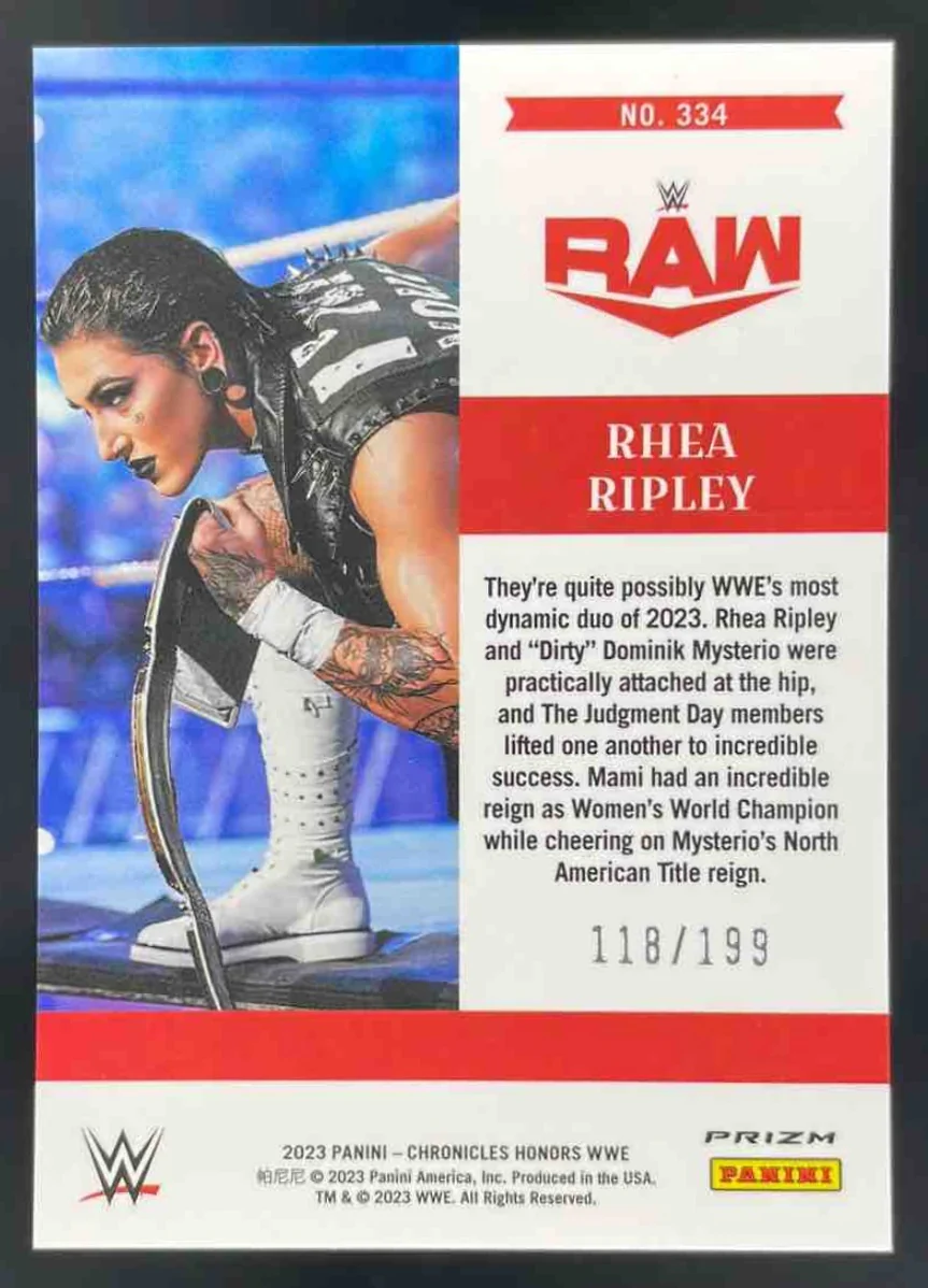 2023 Panini Chronicles WWE Red #334 Rhea Ripley Honors /199 - Image 2