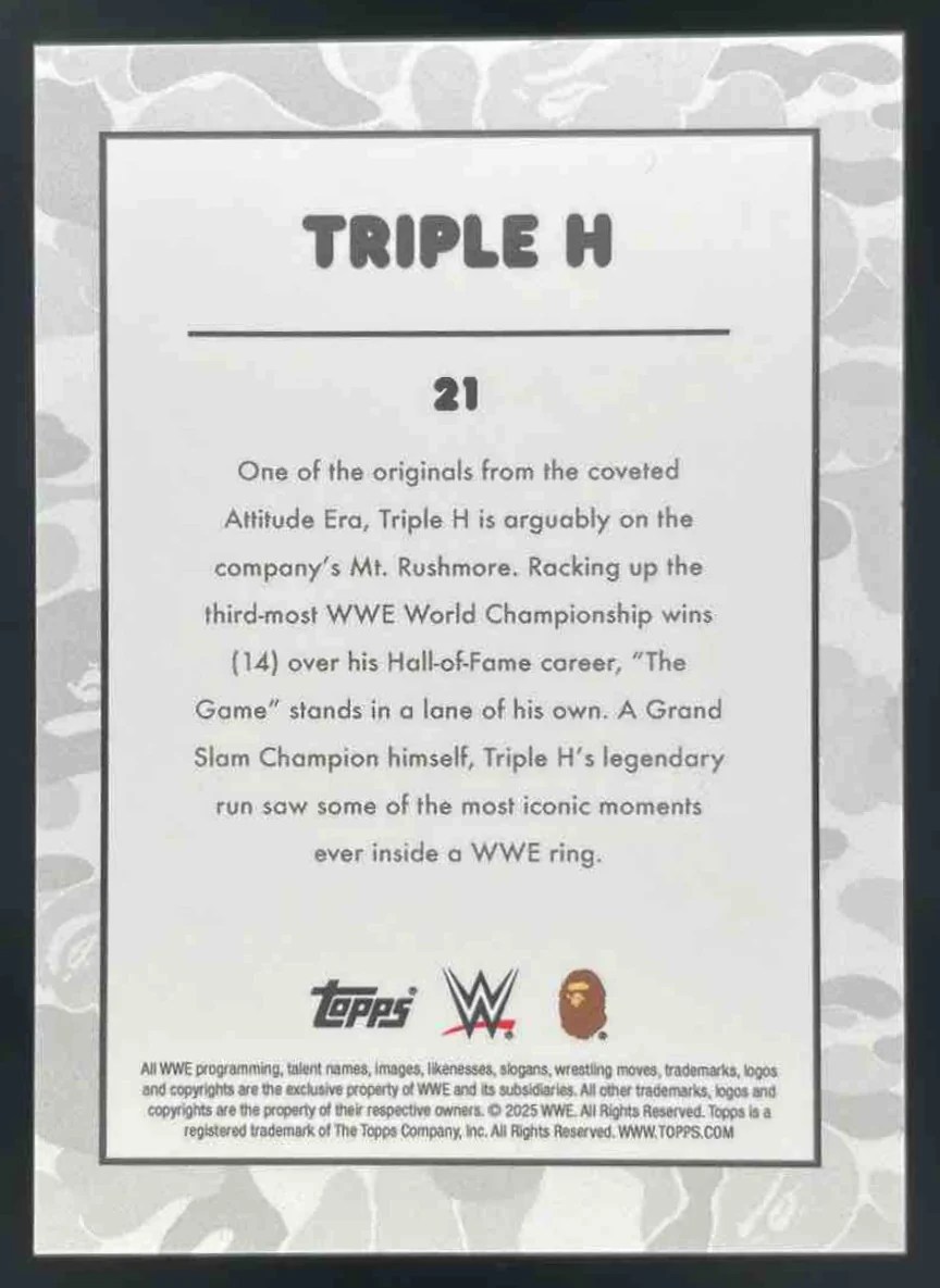 2025 Topps WWE x Bape Yellow Camo #21 Triple H /99 - Image 2