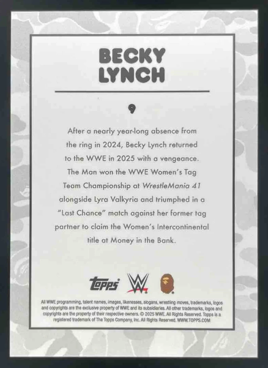 2025 Topps WWE x Bape Yellow Camo #9 Becky Lynch /99 - Image 2