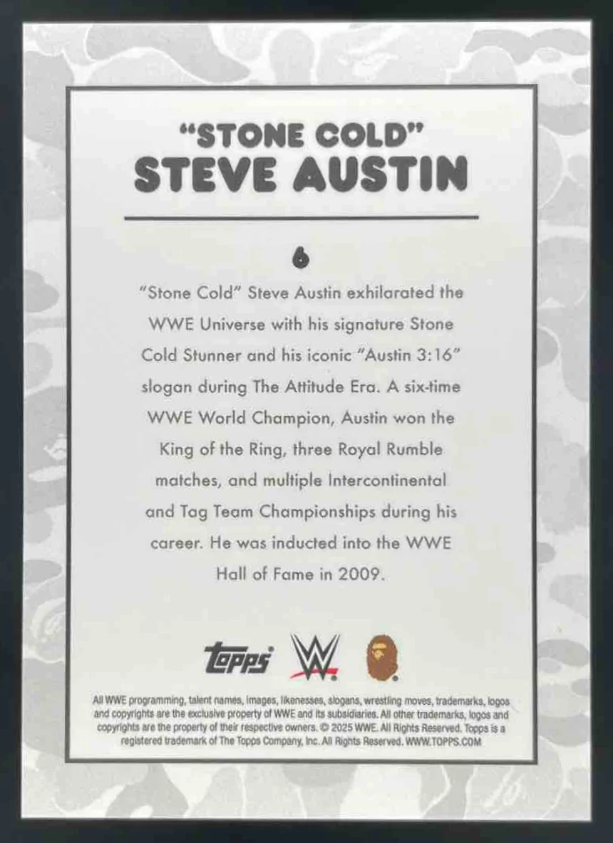 2025 Topps WWE x Bape White Camo #6 Stone Cold Steve Austin - Image 2