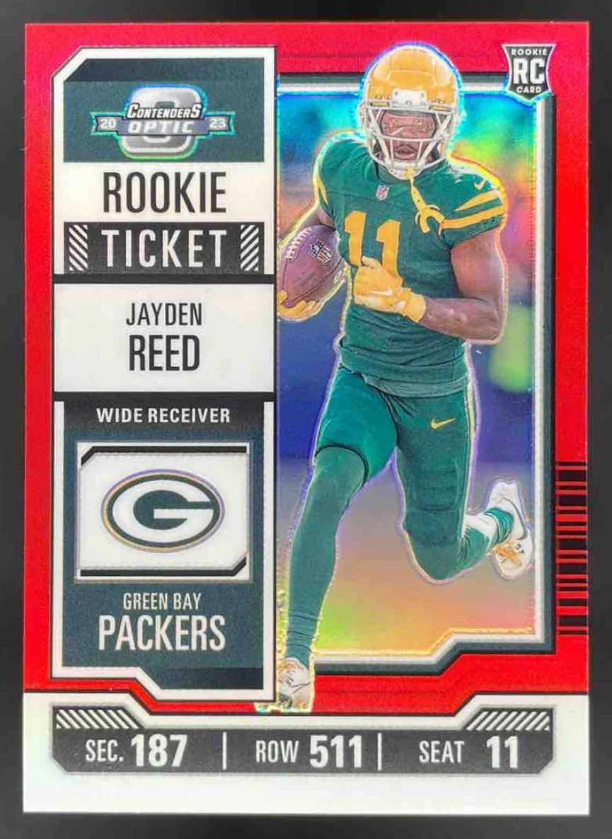 2023 Panini Contenders Optic Red #76 Jayden Reed RC Rookie Ticket /175