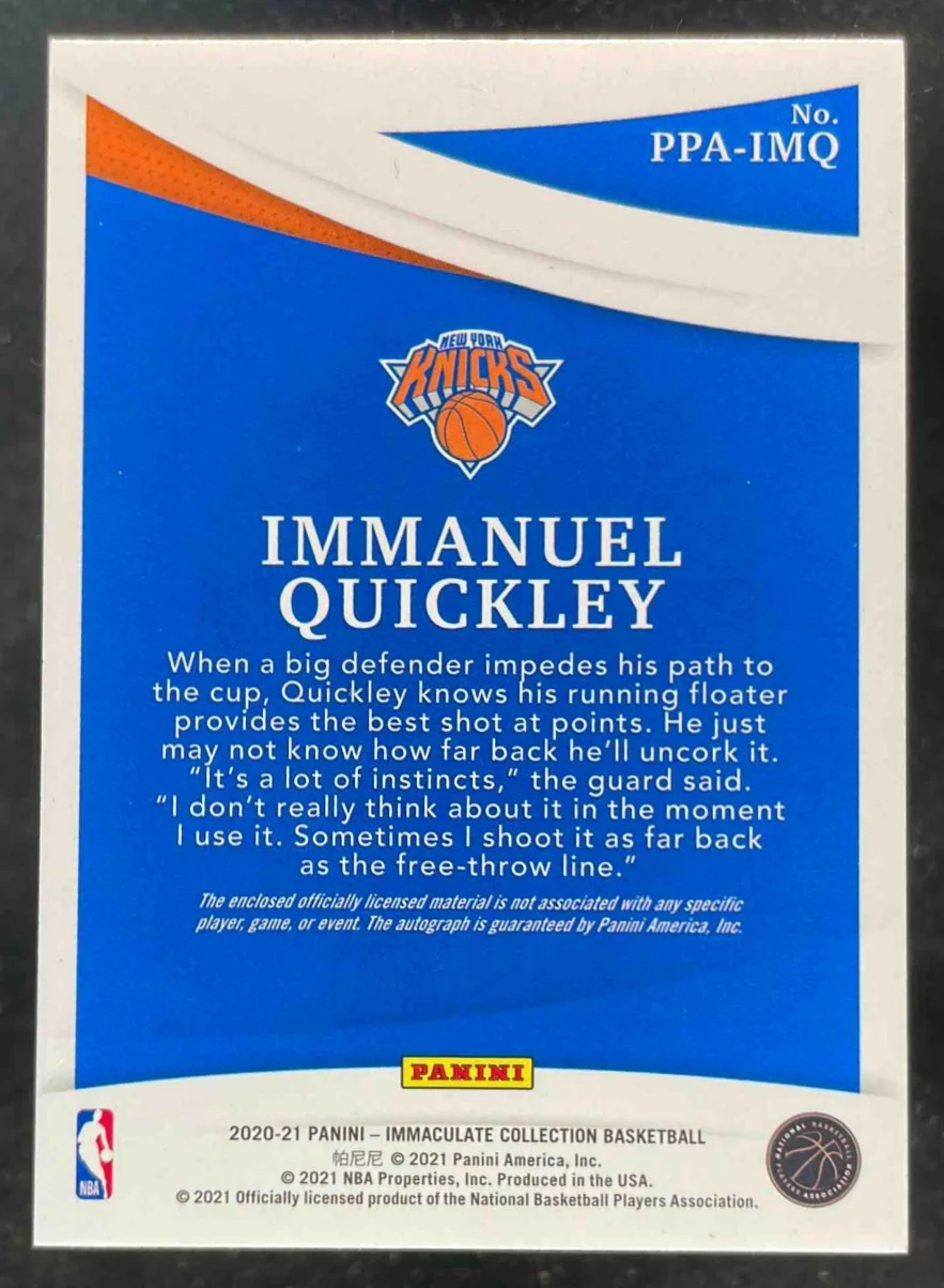2020 Immaculate Collection Premium Patch Red Immanuel Quickley RC Auto /25 - Image 2