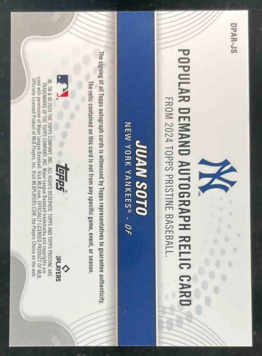 2024 Topps Pristine Popular Demand Autograph Relics #DPAR-JS Juan Soto Auto - Image 2