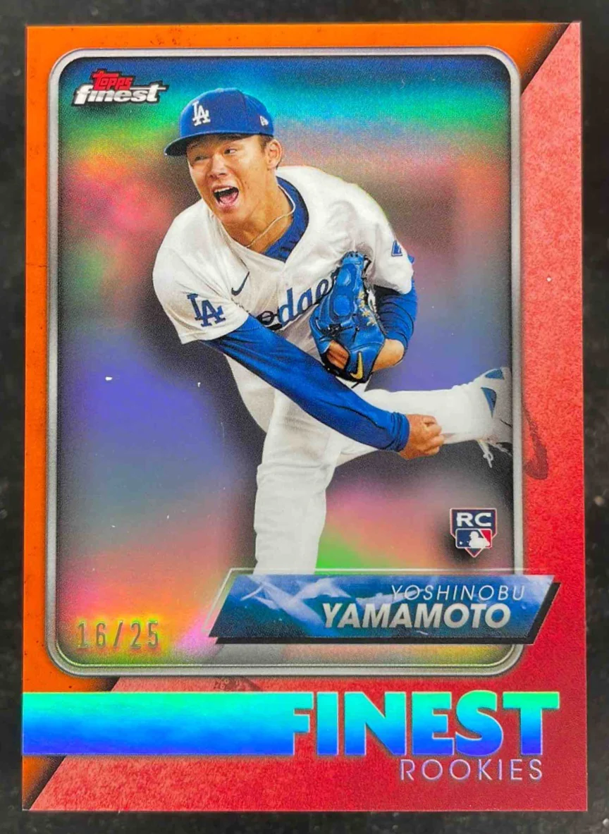 2024 Topps Finest Rookies Design Variations Orange Yoshinobu Yamamoto RC /25