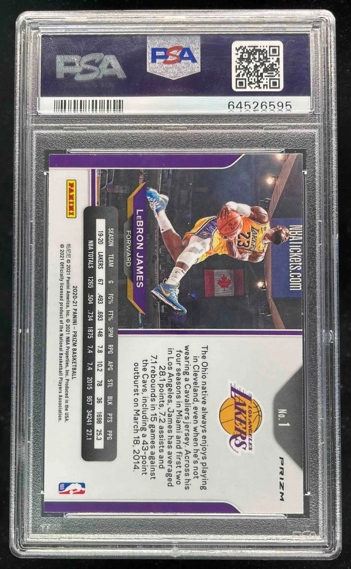 2020-21 Panini Prizm Red Ice Prizms #1 LeBron James PSA 9 - Image 2