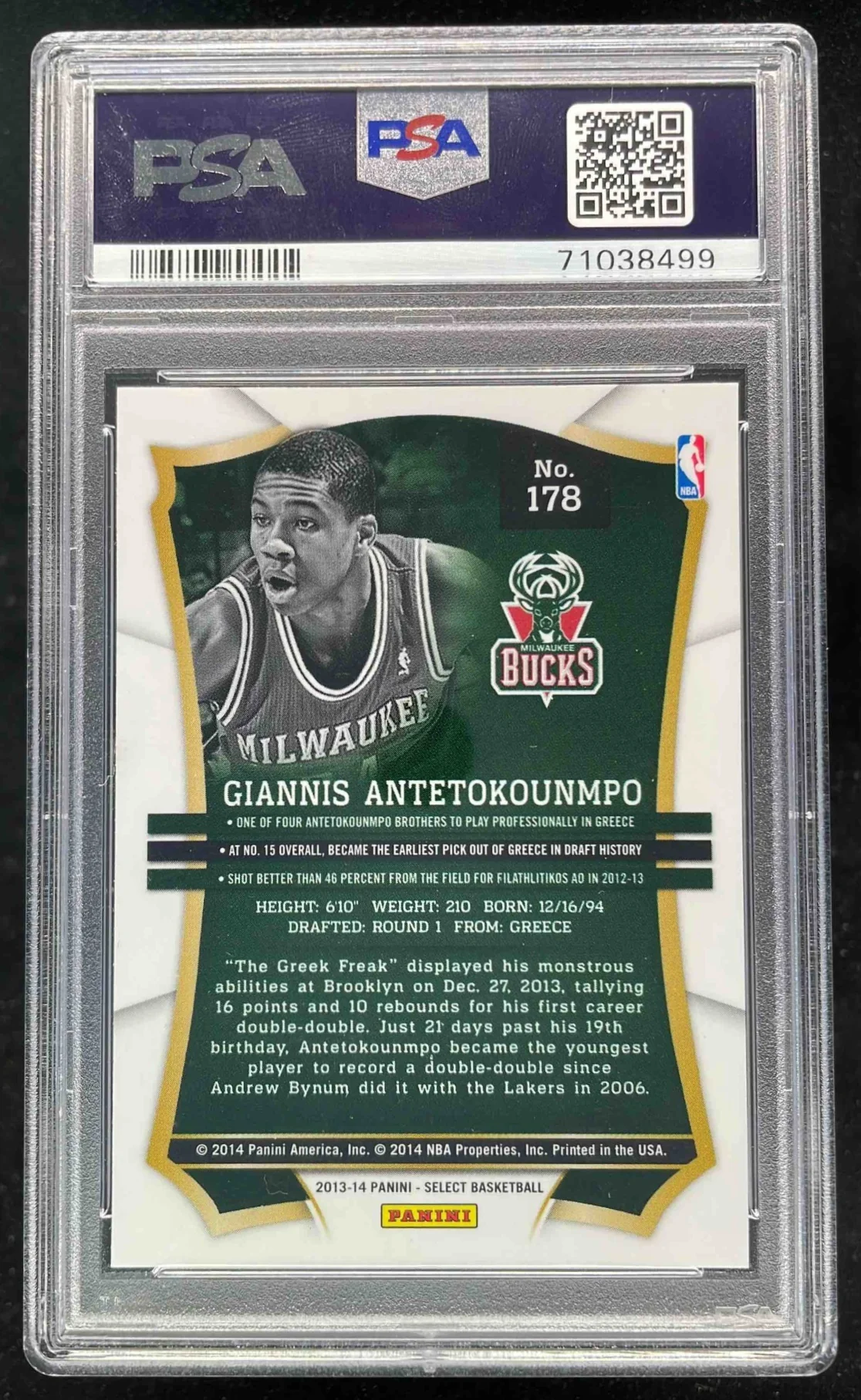2013-14 Panini Select #178 Giannis Antetokounmpo RC PSA 10 - Image 2