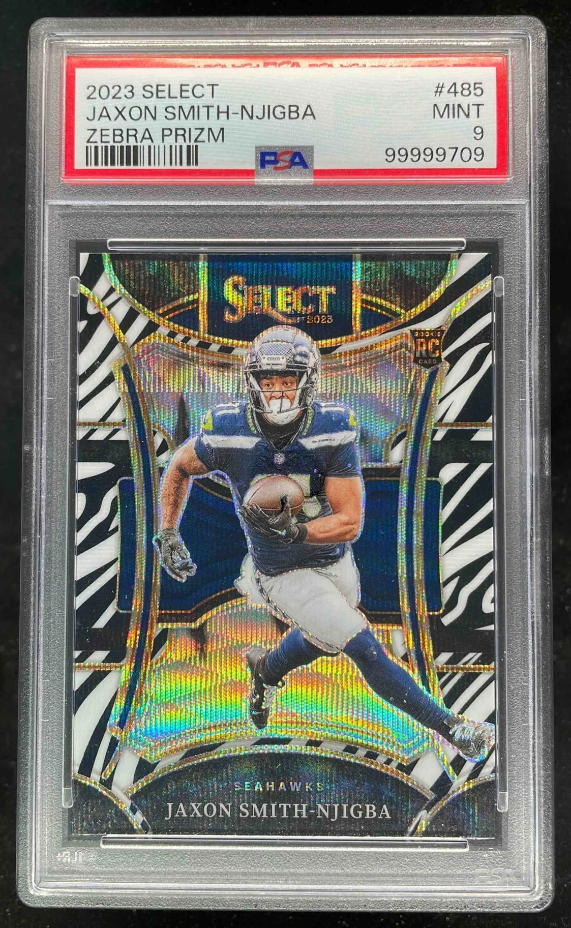 2023 Panini Select Zebra Prizm SSP #485 Jaxon Smith-Njigba RC Suite PSA 9