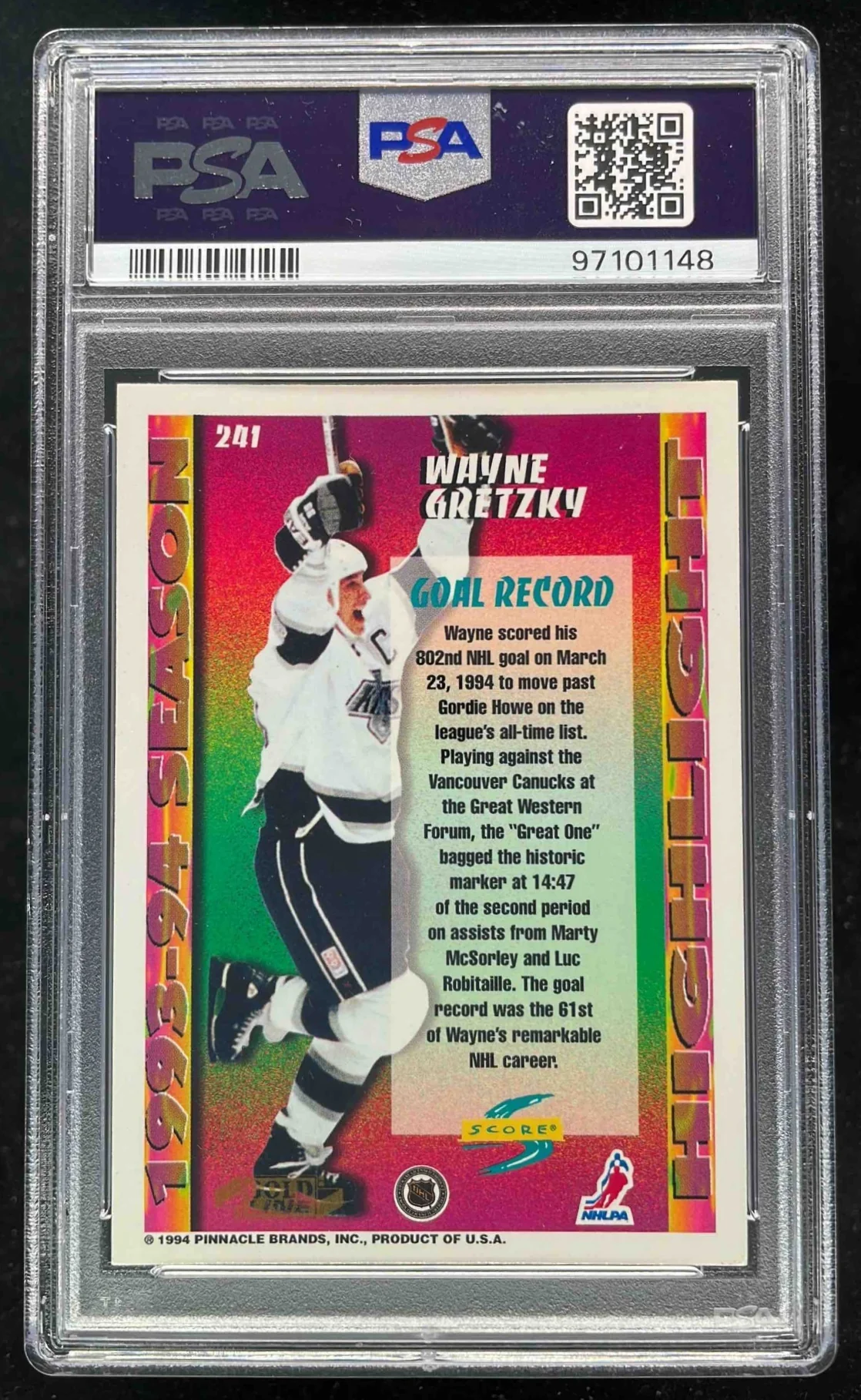 1994-95 Score Gold Line #241 Wayne Gretzky PSA 9 - Image 2