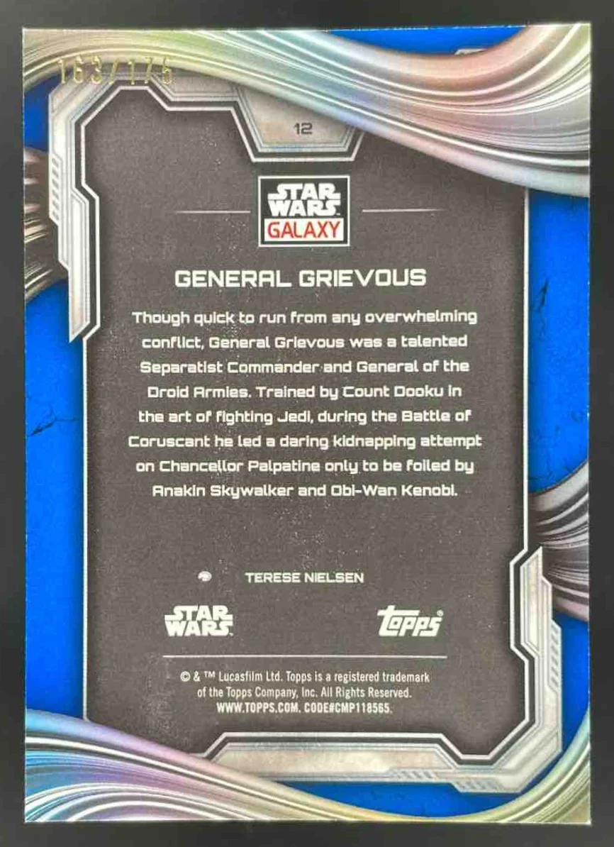 2025 Topps Chrome Star Wars Galaxy Blue Ray Wave #12 General Grievous /175 - Image 2
