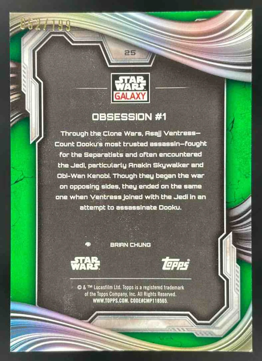 2025 Topps Chrome Star Wars Galaxy Green Shimmer Refractor #25 Obsession #1/199 - Image 2