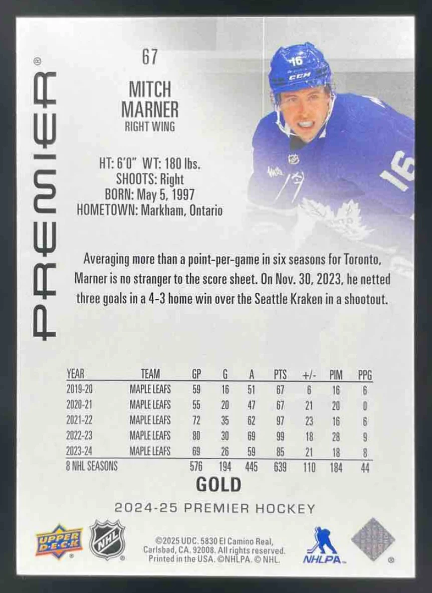 2024-25 Upper Deck Premier Gold #67 Mitch Marner /25 - Image 2