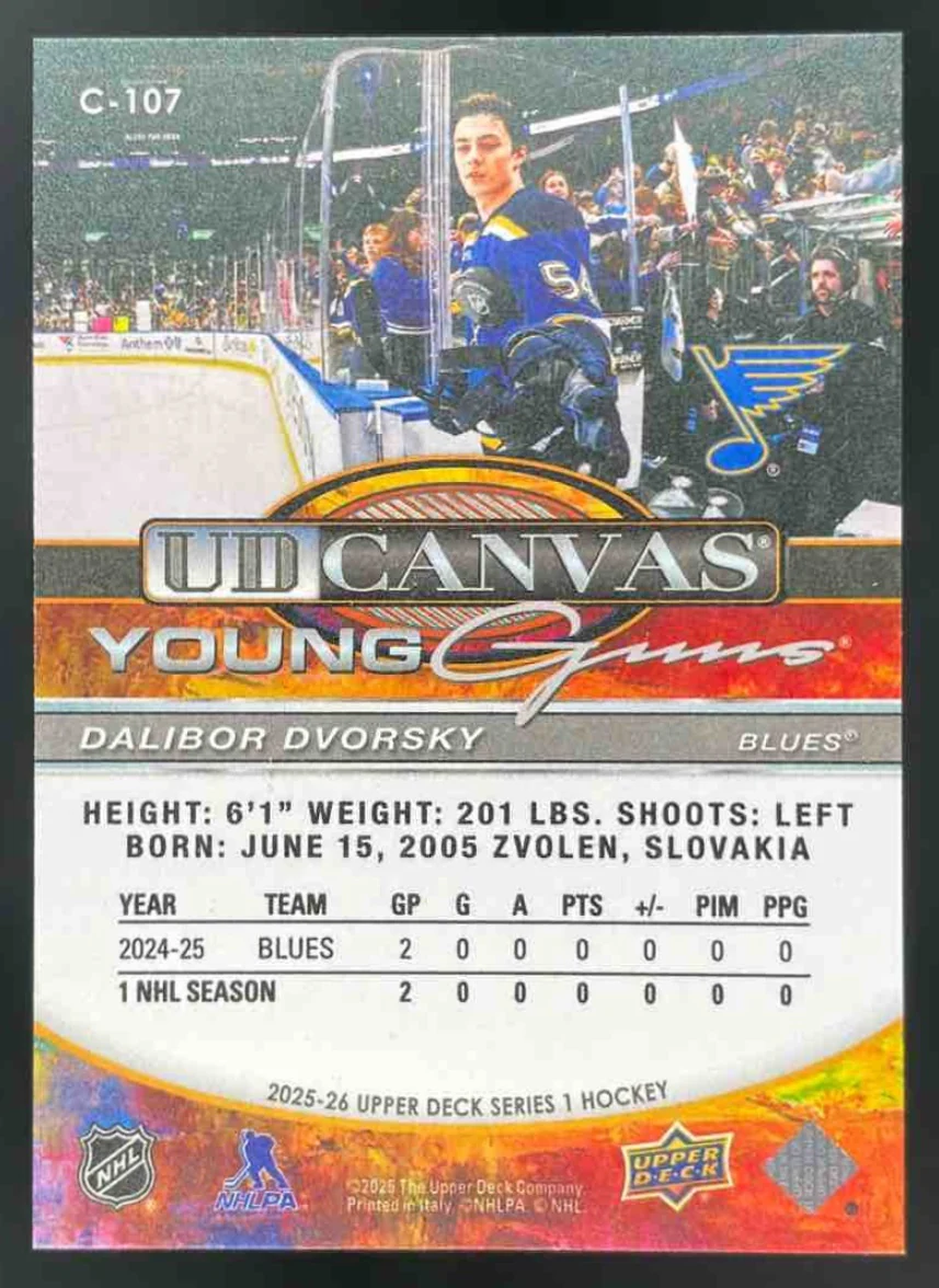 2025 Upper Deck Series 1 UD Canvas #C-107 Dalibor Dvorsky Young Guns - Image 2