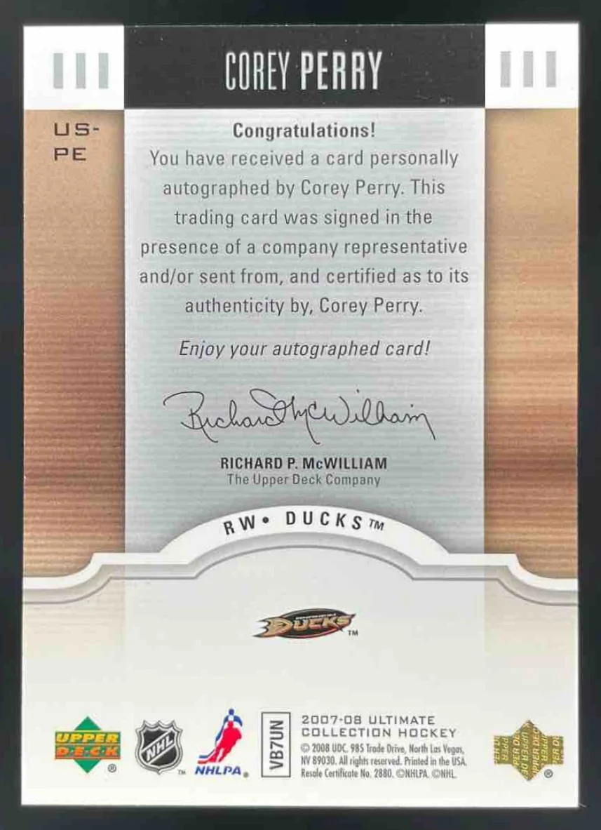2007 Ultimate Collection Ultimate Signatures #US-PE Corey Perry Autograph Auto - Image 2
