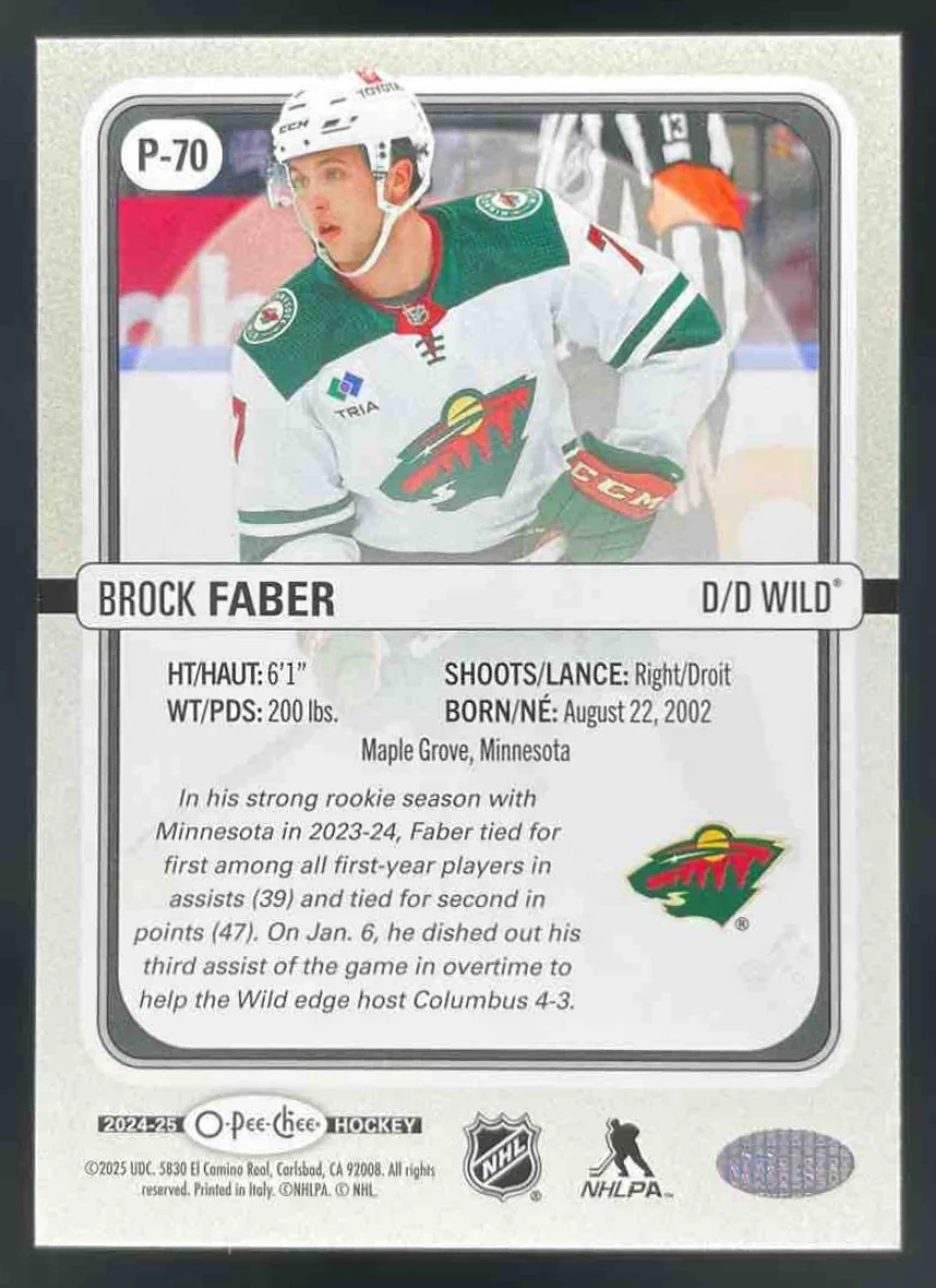 2024-25 O-Pee-Chee O-Pee-Chee Premier Diamond Rainbow #P-70 Brock Faber /75 - Image 2