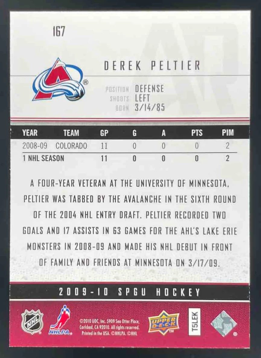 2009-10 SP Game Used Silver Spectrum #167 Derek Peltier RC /10 - Image 2