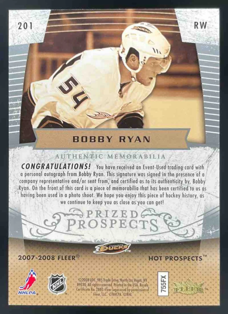 2007-08 Fleer Hot Prospects #201 Bobby Ryan Autograph RC Auto /399 - Image 2