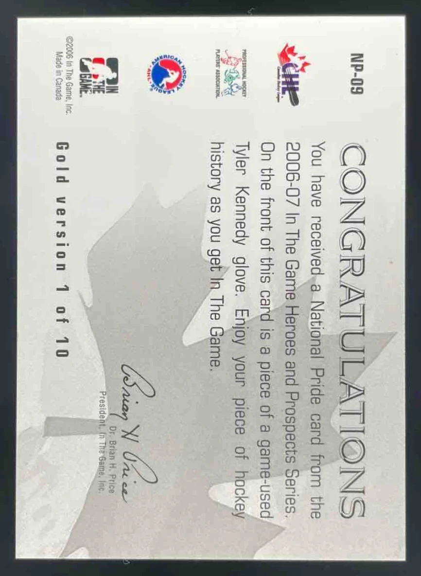 2006 In The Game Heroes and Prospects National Pride Gold #NP-09 Tyler Kennedy - Image 2