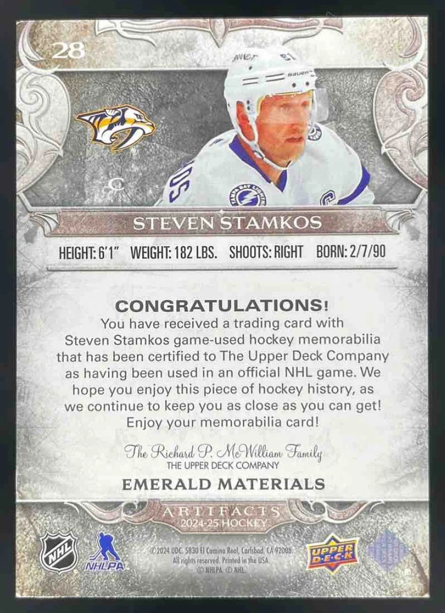 2024-25 Upper Deck Artifacts Material Emerald #28 Steven Stamkos /65 - Image 2