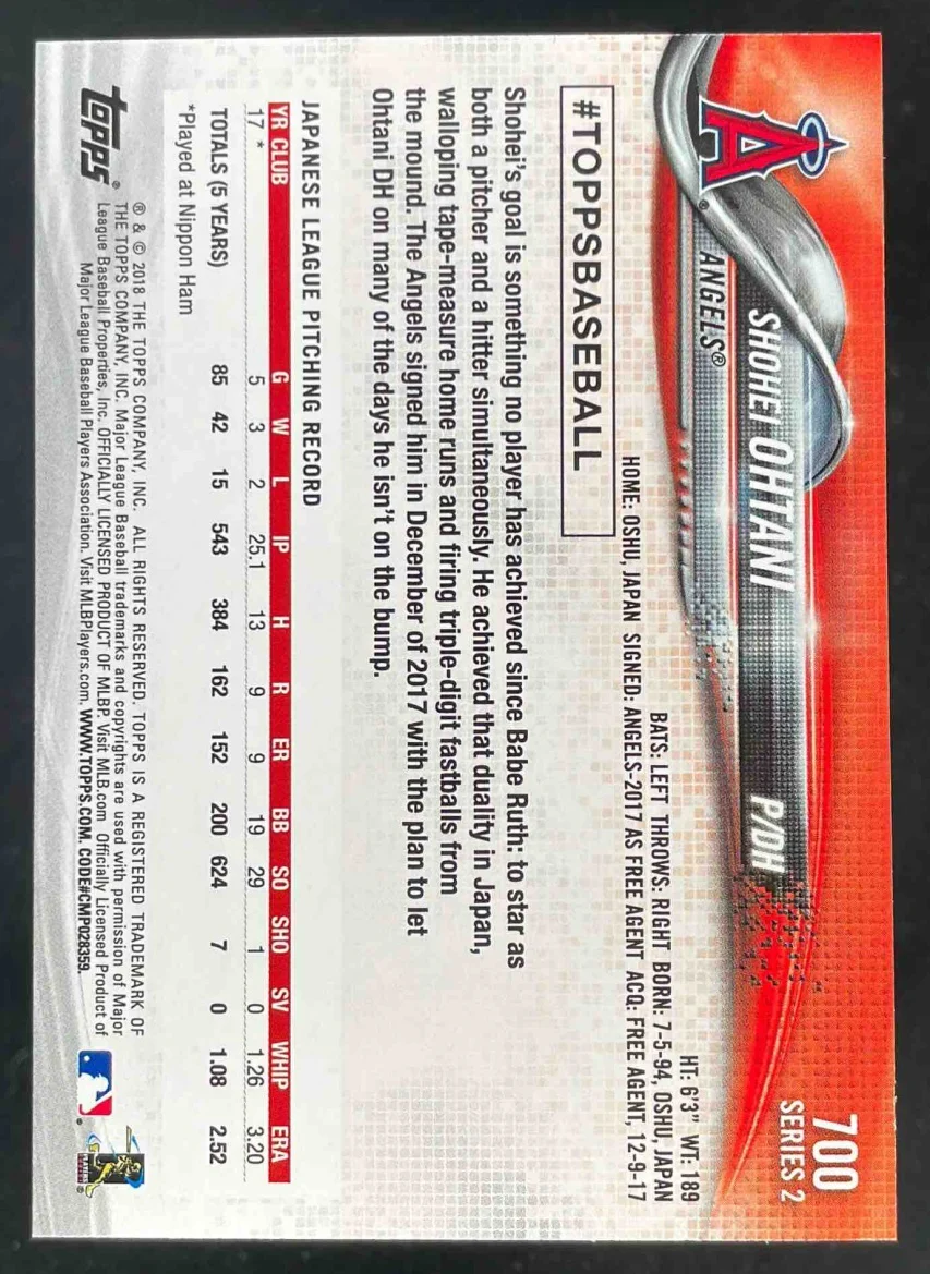 2018 Topps #700 Shohei Ohtani RC - Image 2