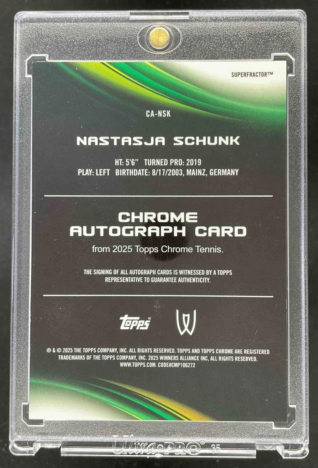 2025 Topps Chrome Autographs I Superfractor #CA-NSK Nastasja Schunk Auto 1/1 - Image 2