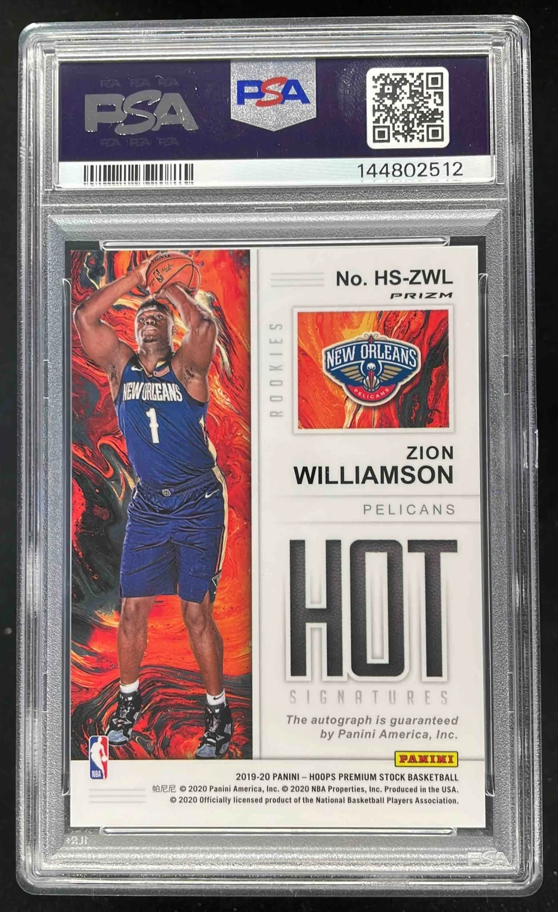 2019-20 Hoops Premium Stock Hot Rookies Shimmer Zion Williamson RC Auto PSA 10 - Image 2